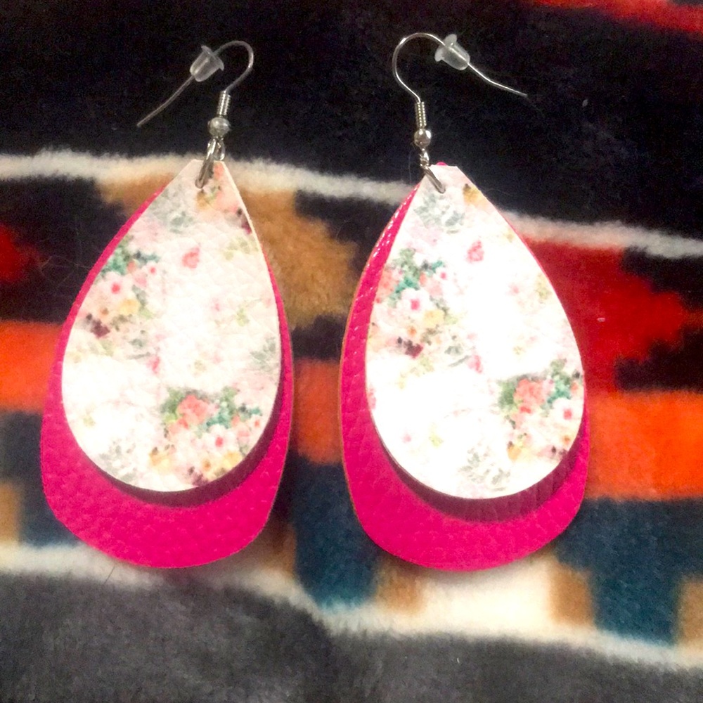 3/$20 Floral Faux Leather Earrings
